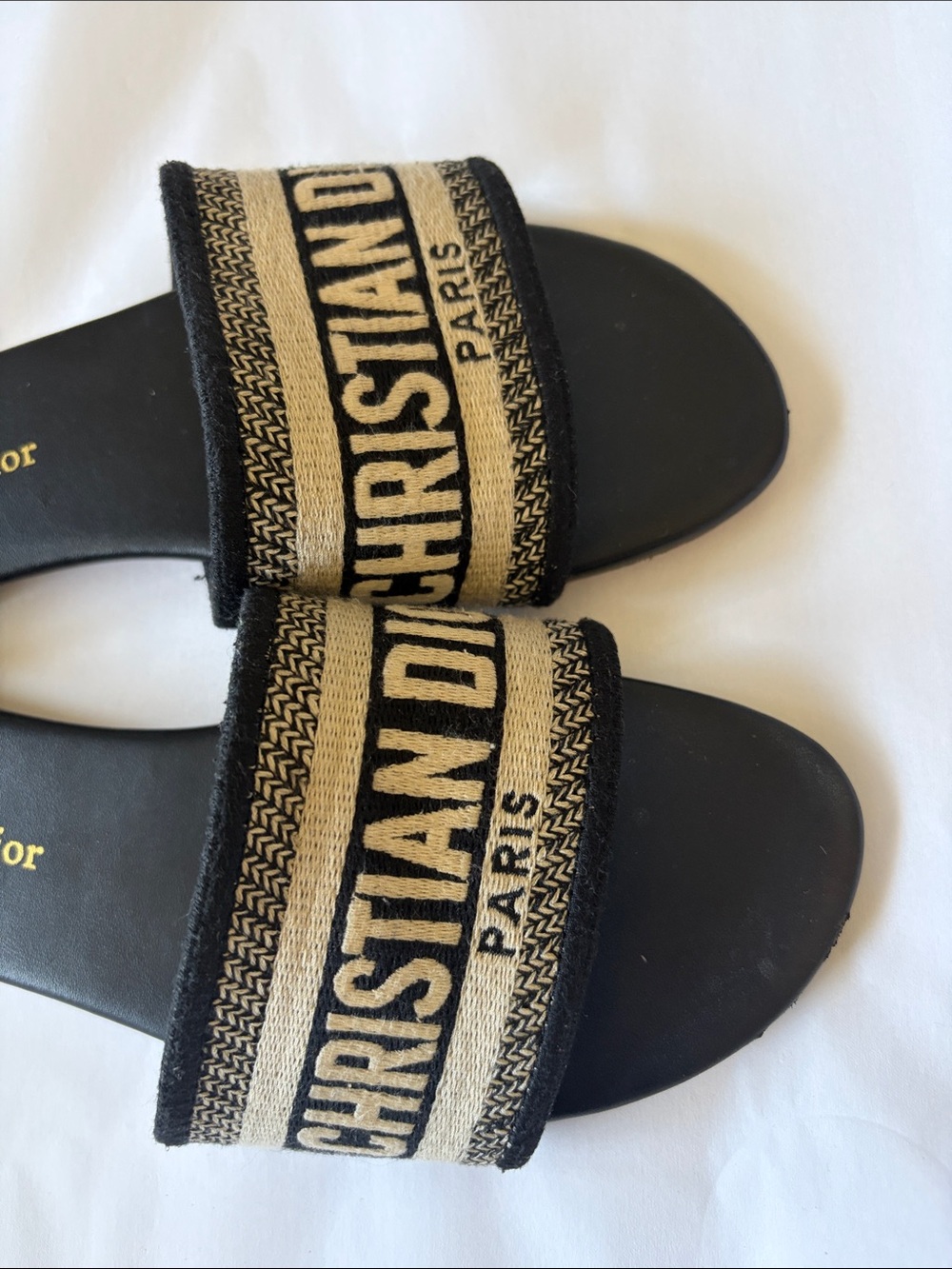 Christian Dior Black and Cream Logo Espadrille Slide Size 37 Made in Italy Sold - Picture 6 of 13